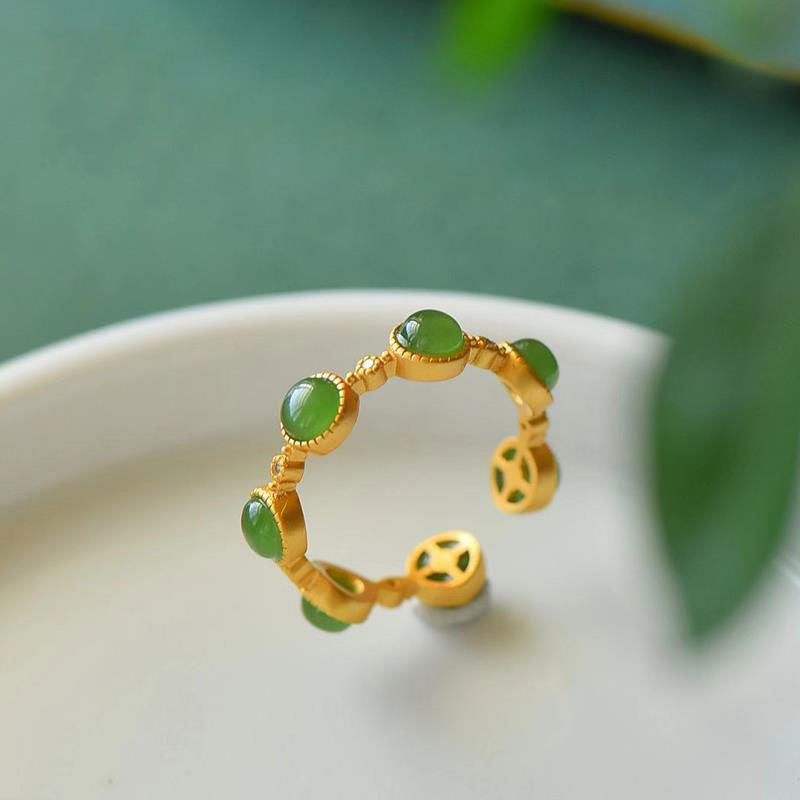 Bague ajustable jade verte plaqué or – Lila