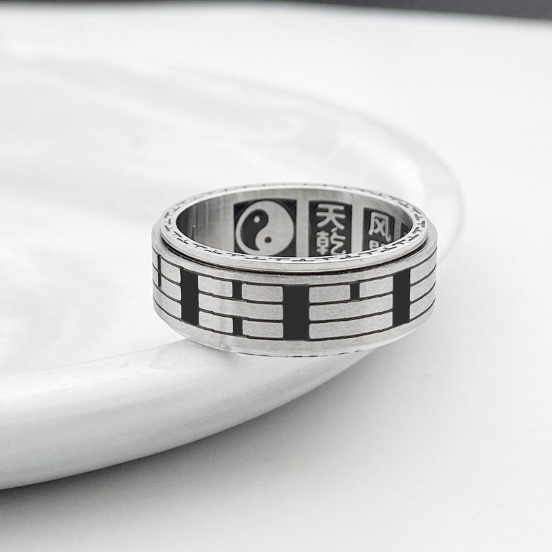 Bague acier inoxydable symbole Yin Yang noir argent – Léo