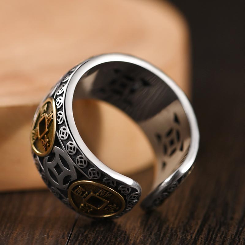 Bague ajustable argent pièces empereur plaqué or – Léo