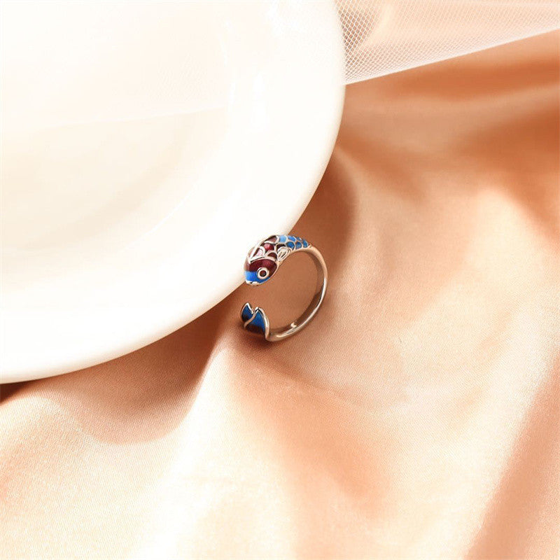 Bague ajustable poisson koi argent bleu marron – Léo