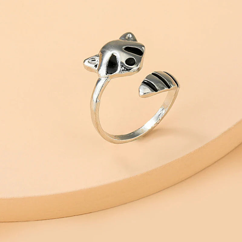Bague ajustable raton laveur argent noir – Léo