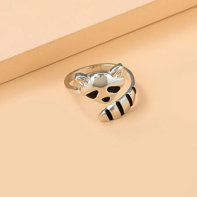 Bague ajustable raton laveur argent noir – Léo