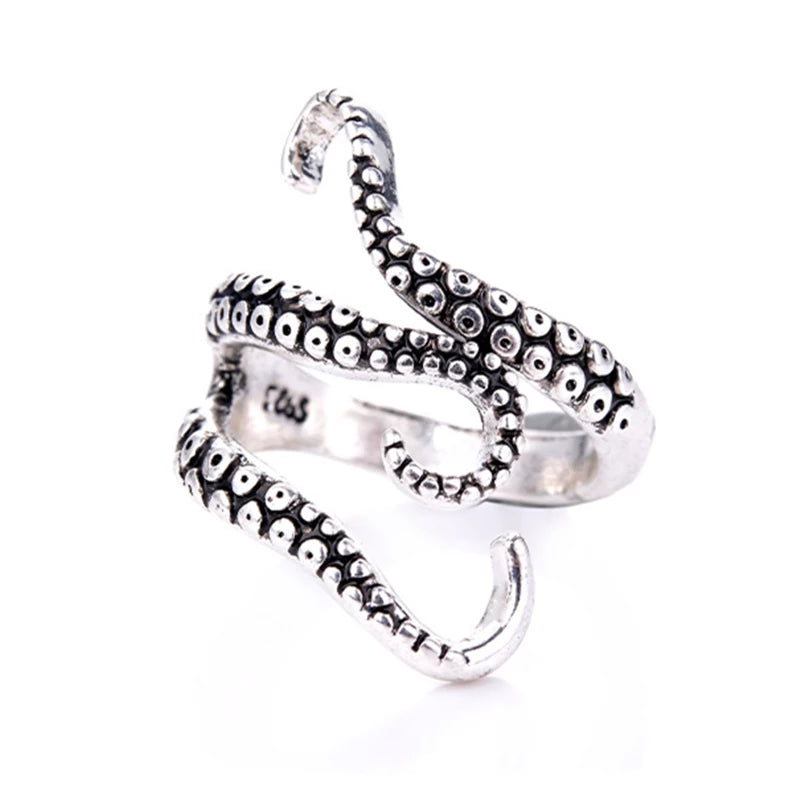 Bague ajustable tentacules argent noir – Léo