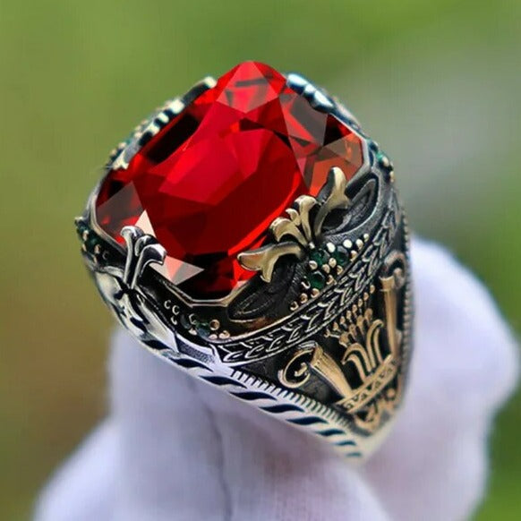 Bague pierre verte gravée argent doré – Léo