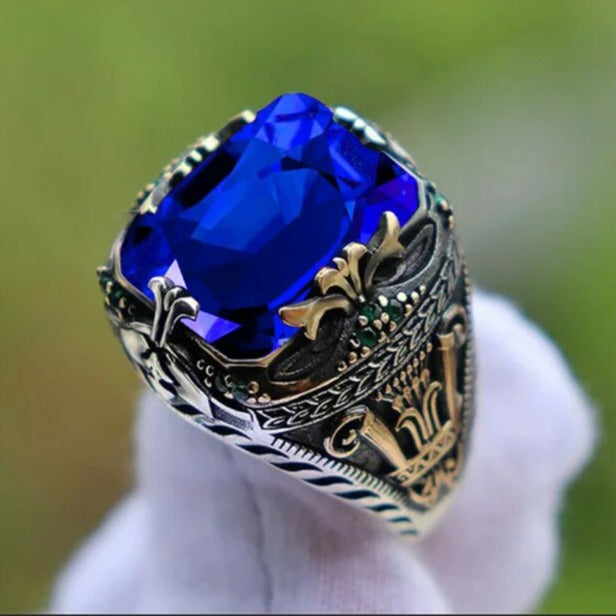 Bague pierre verte gravée argent doré – Léo