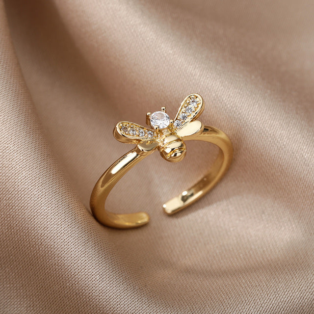 Bague ajustable abeille plaqué or pierre – Lila