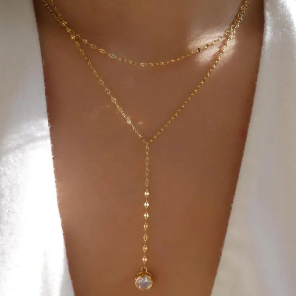 Collier multi-chaînes or perle baroque cristaux – Lila