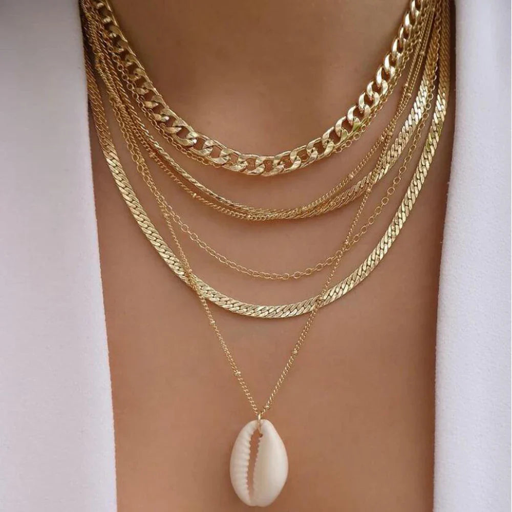Collier multi-chaînes or perle baroque cristaux – Lila