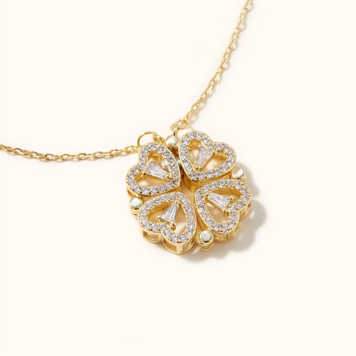 Collier pendentif trèfle or cristaux – Lila