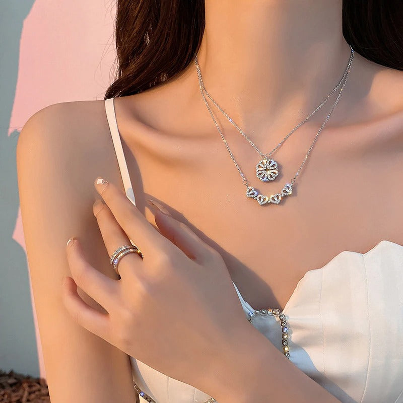 Collier pendentif trèfle or cristaux – Lila