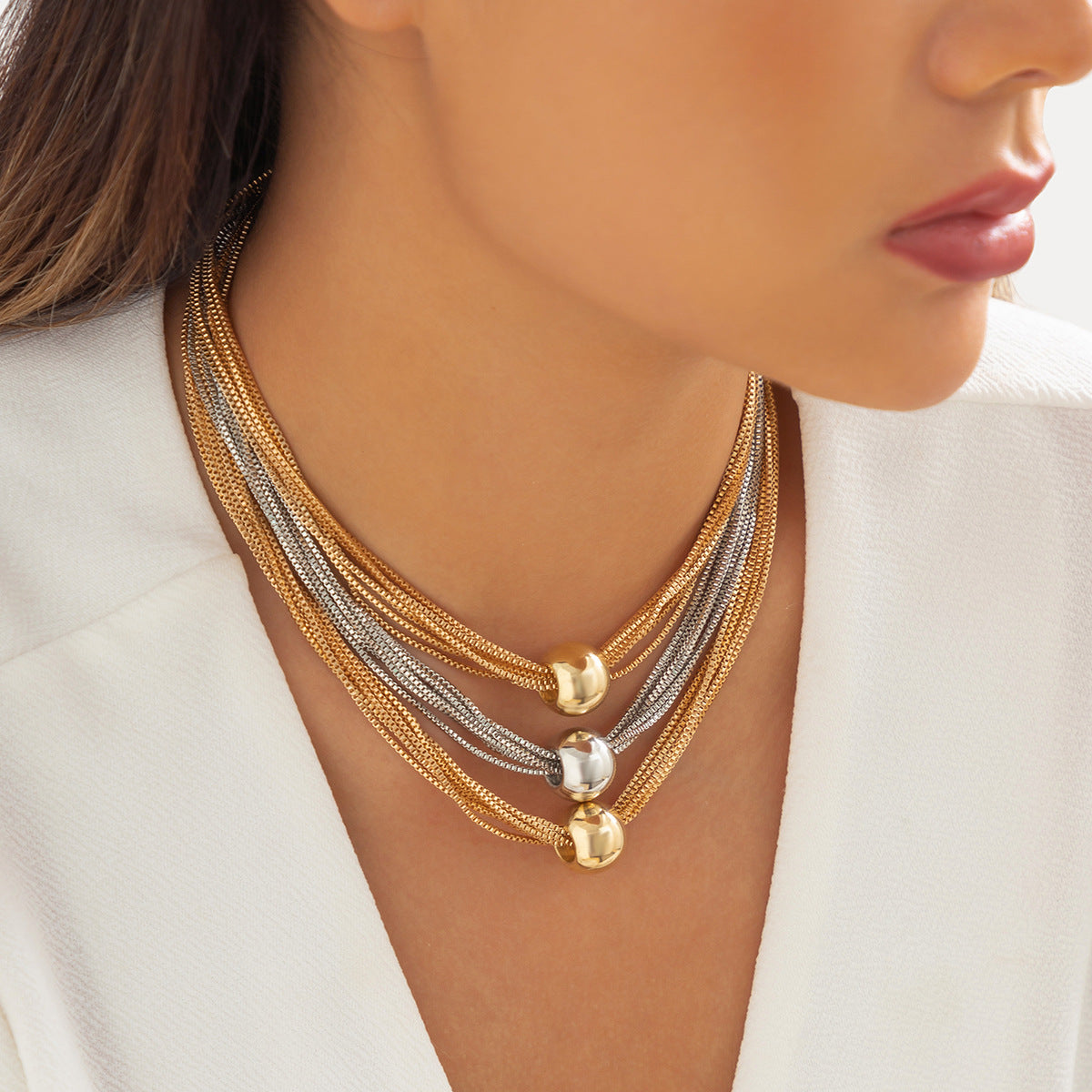 Collier choker multi-couches or géométrique – Lise