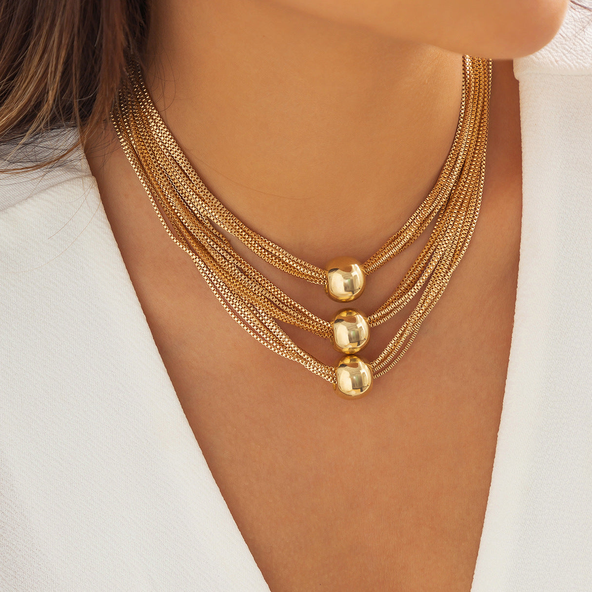 Collier choker multi-couches or géométrique – Lise