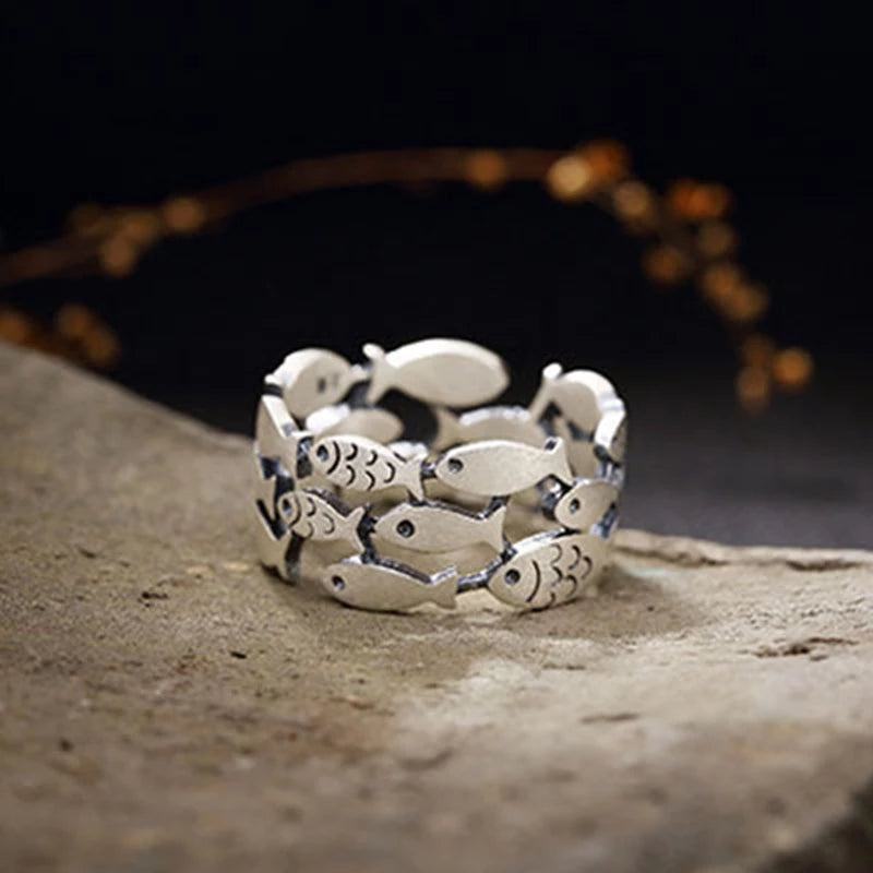 Bague ajourée poissons argent – Léa