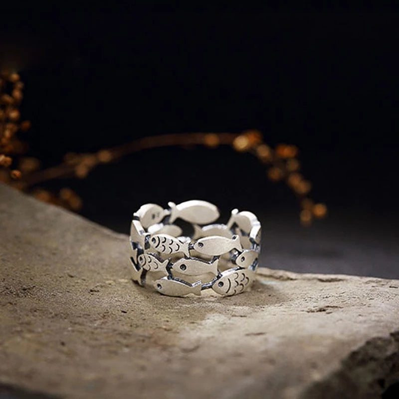 Bague ajourée poissons argent – Léa