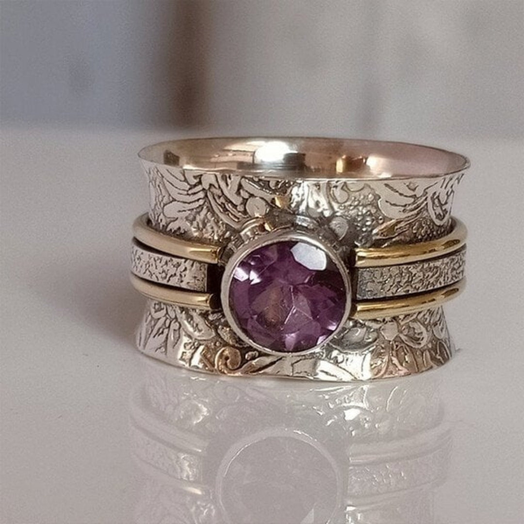 Bague large pierre violette argent doré – Lila