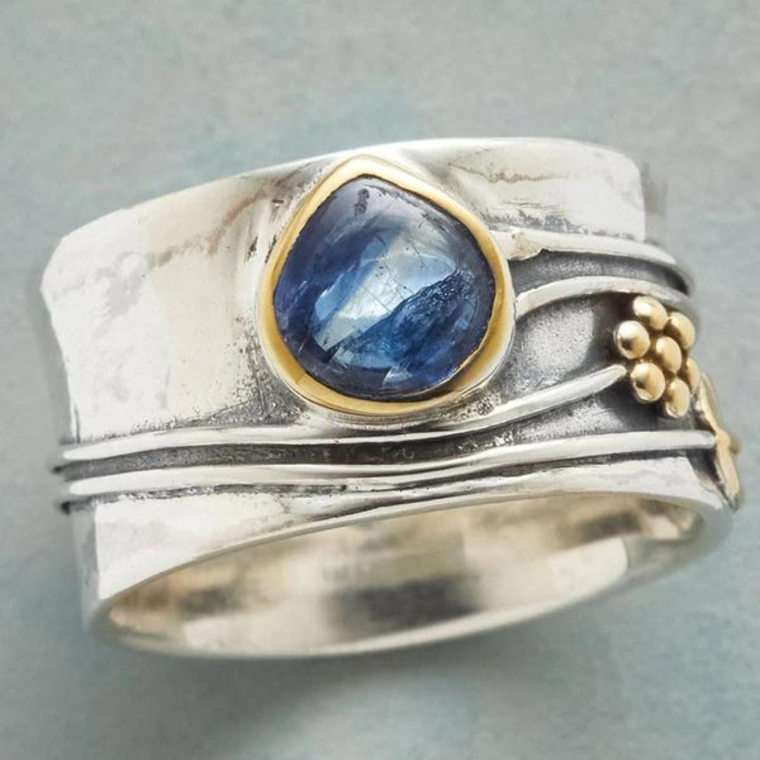 Bague goutte pierre bleue argent doré – Léo