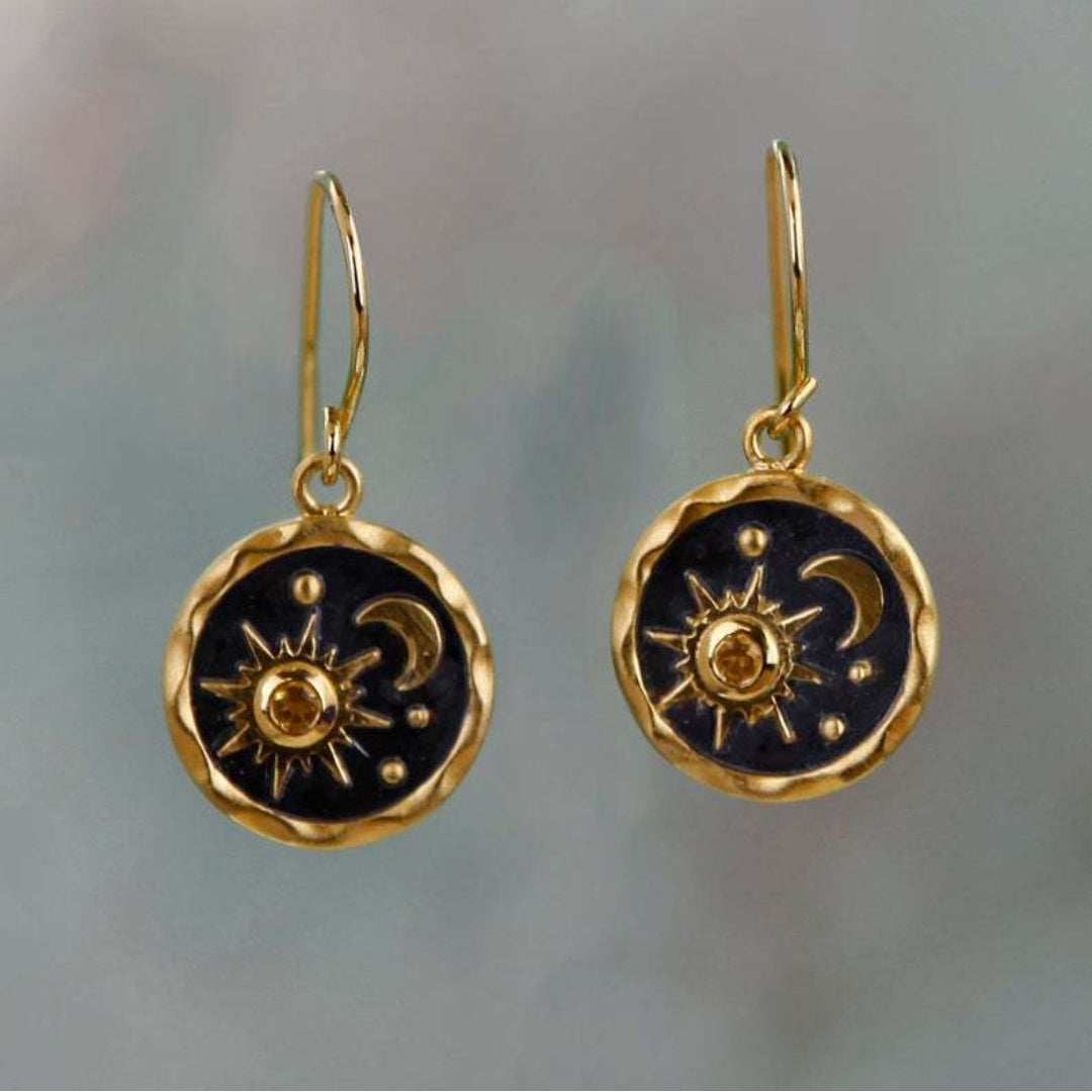 Boucles d’oreilles pendantes soleil lune Plaqué or – Lina