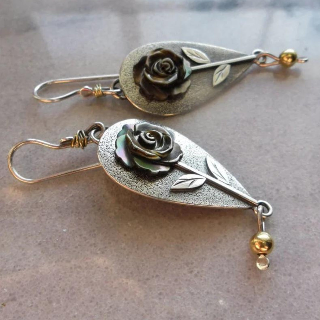Boucles goutte bohème argent rose relief doré – Lise