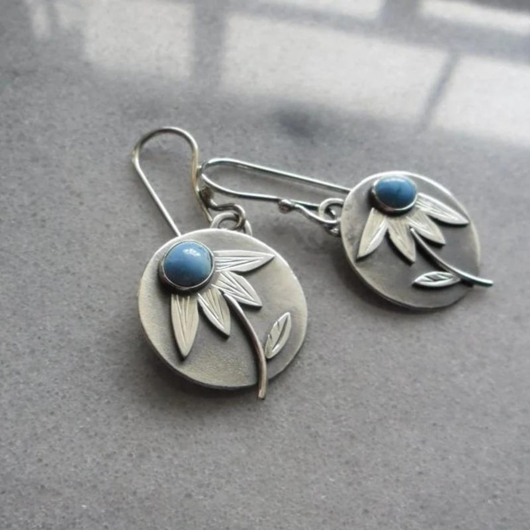 Boucles d’oreilles rondes argent floral opale – Lila