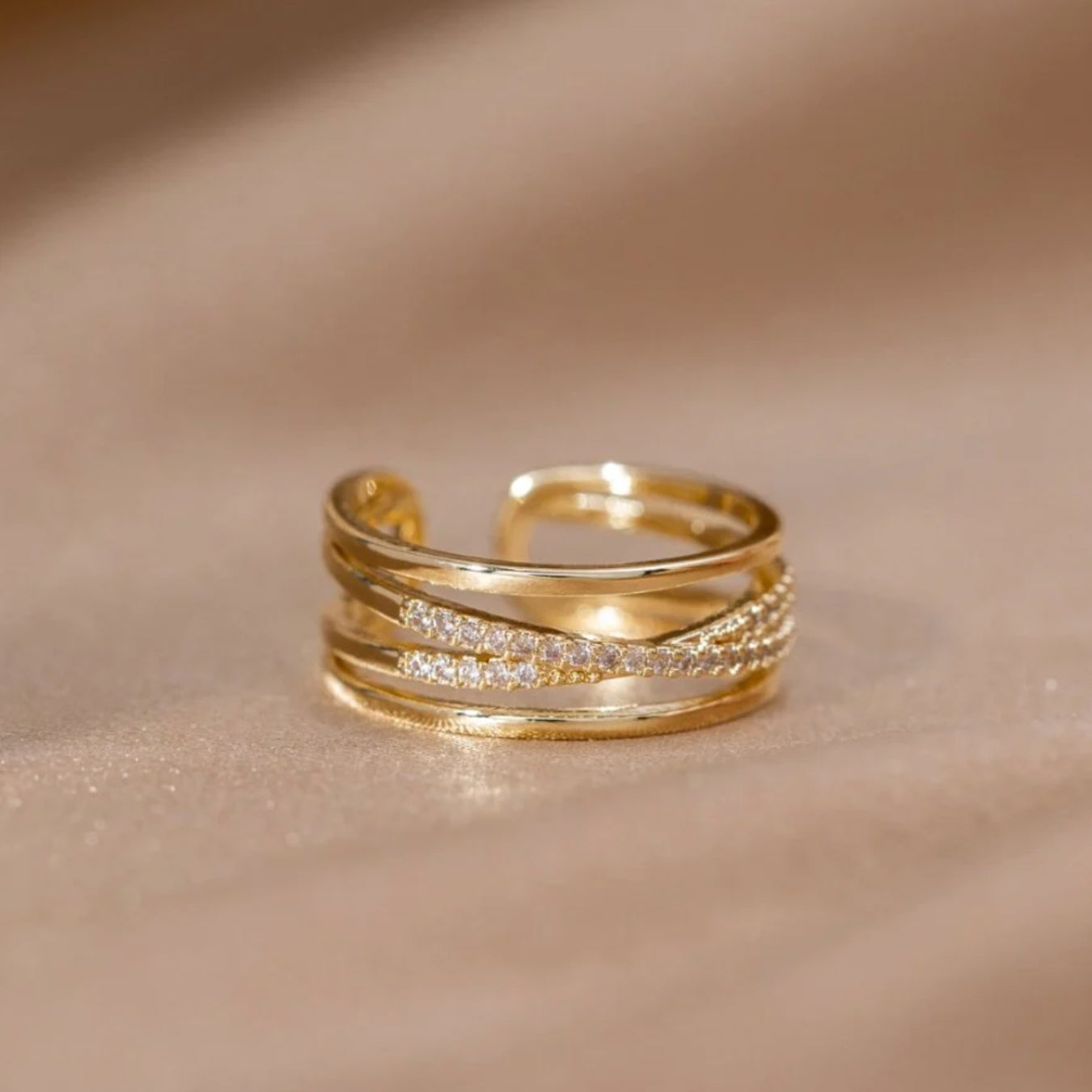 Bague croix ajustable Or zirconium – Léo
