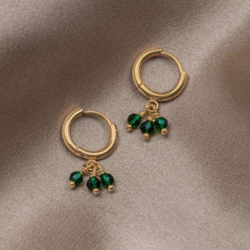 Créoles pendentifs cristal vert plaqué or – Lila