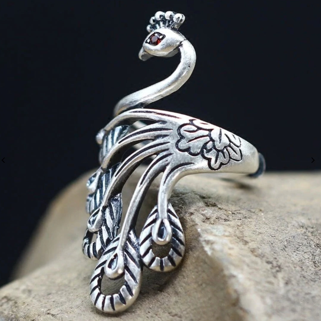 Bague paon argent pierre rouge – Lila