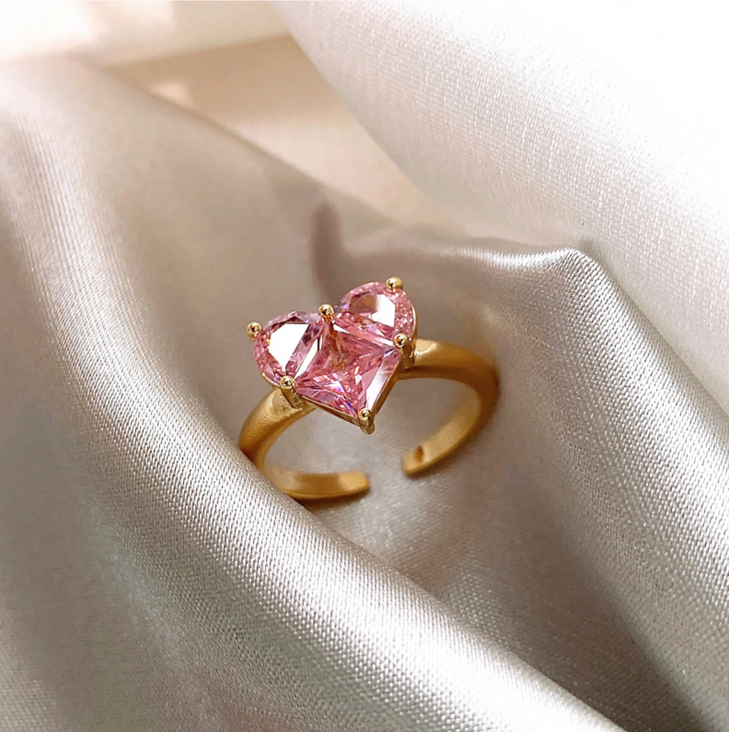 Bague ajustable cœur cristal rose plaqué or – Lila