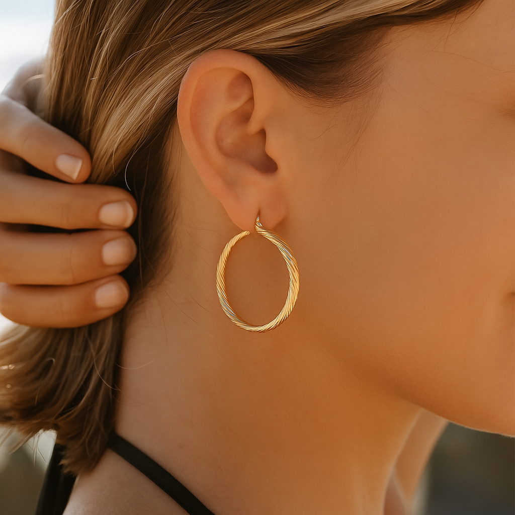 Boucles d'Oreilles Rondes Tordues en Hoops