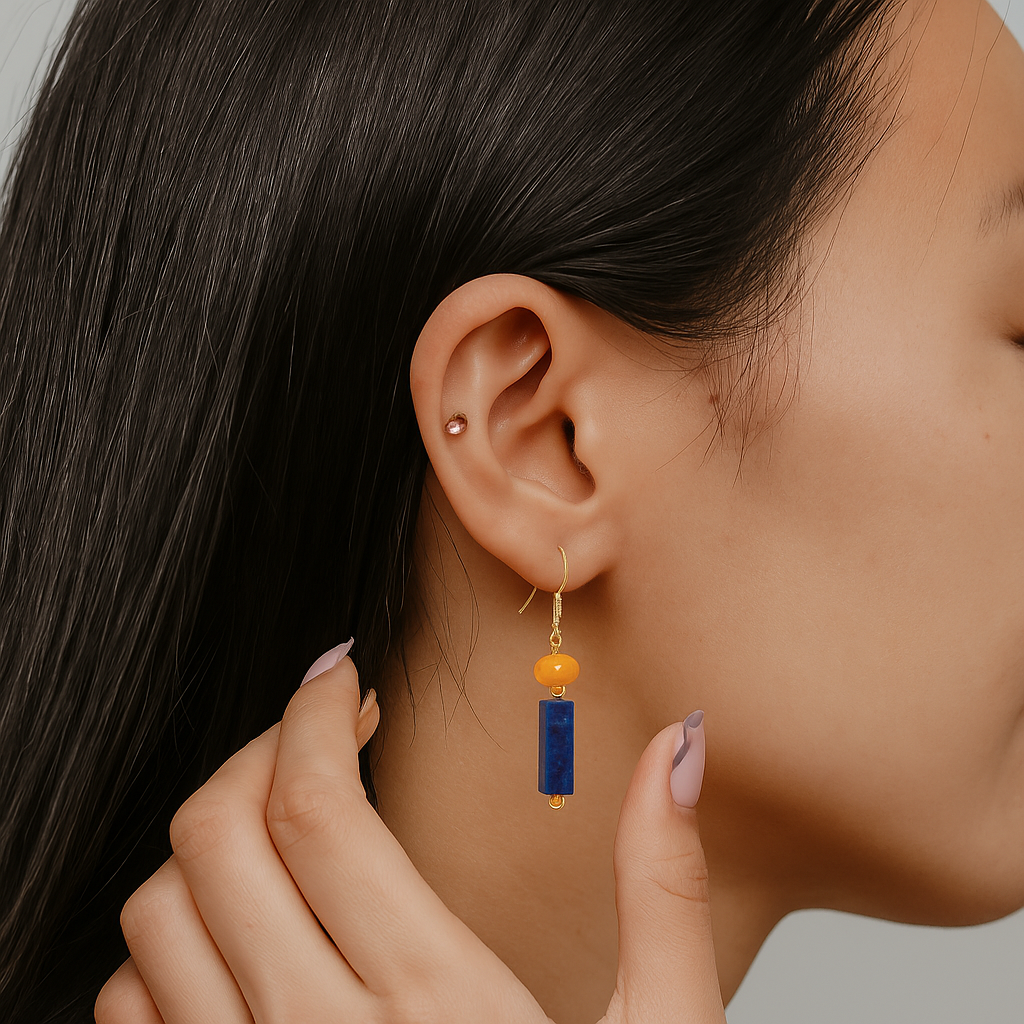 Boucles d'oreilles bleus lapis lazuli plaqué or