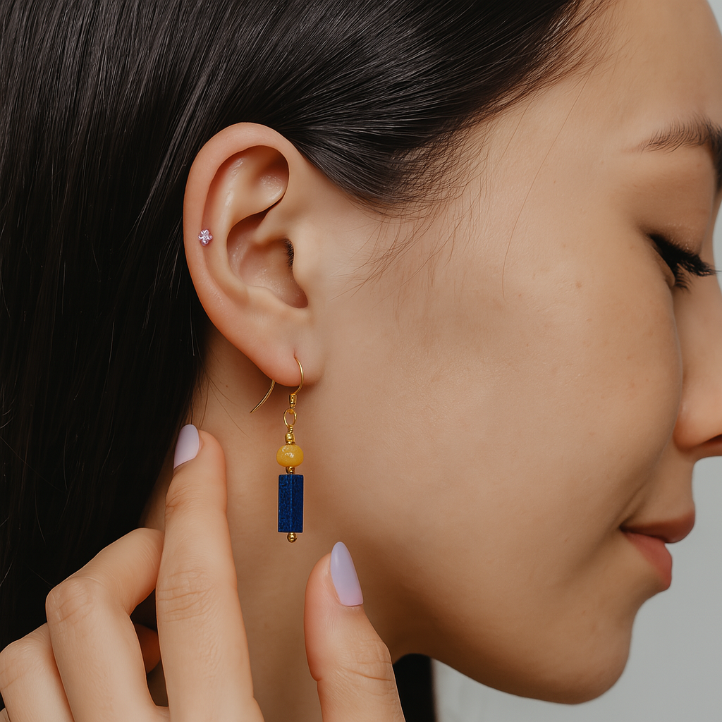 Boucles d'oreilles bleus lapis lazuli plaqué or