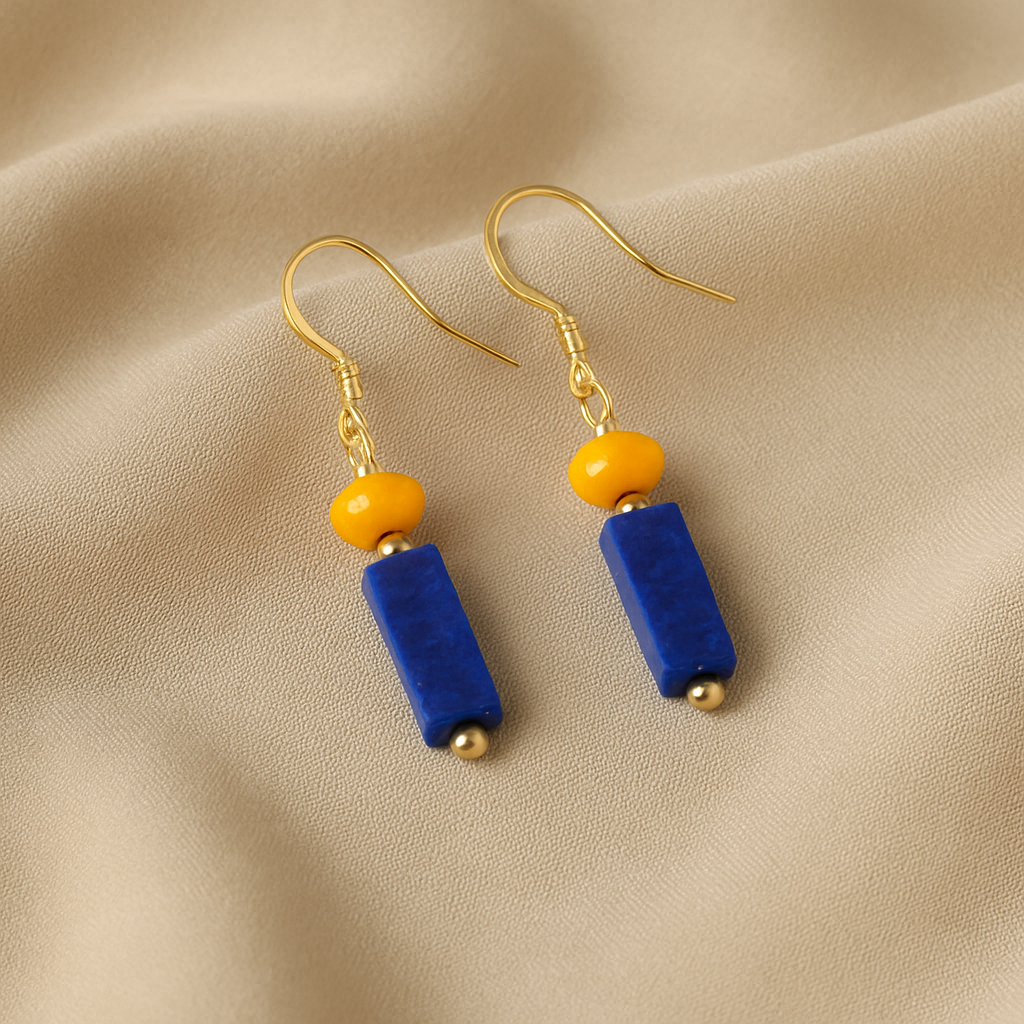 Boucles d'oreilles bleus lapis lazuli plaqué or