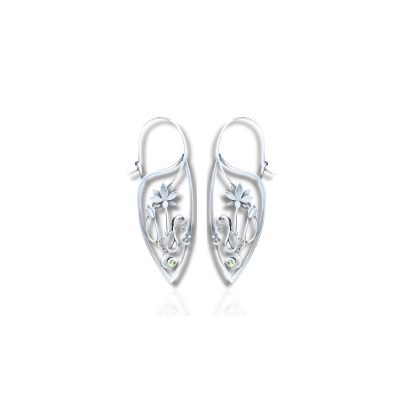 Boucles d'Oreilles Pendantes en Argenté Lotus Creux Vintage