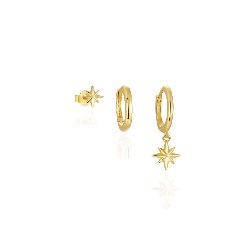 Set de Boucles d’Oreilles Pendantes Étoiles Dorées