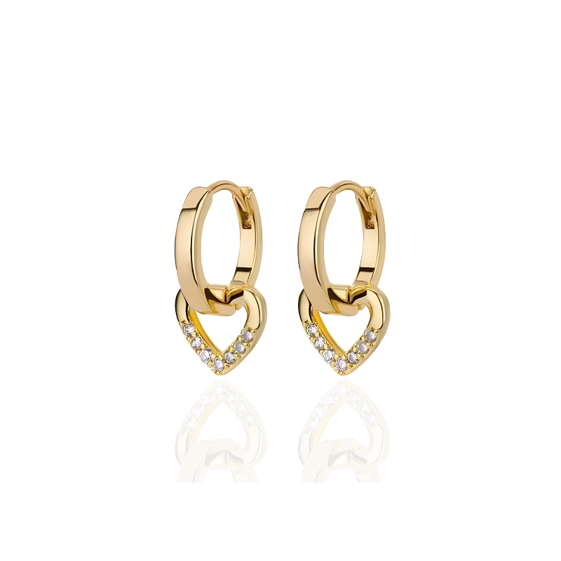 Boucles d'oreilles cœur dorées avec zircon plaqué or
