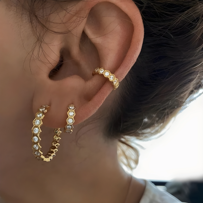 Boucles d'oreilles créoles hexagonales plaqué or