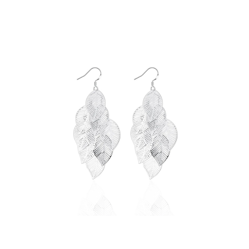 Boucles d'oreilles pendantes en feuilles plaquées argent