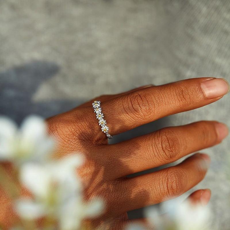 Bague ajustable argent émail marguerite – Léo