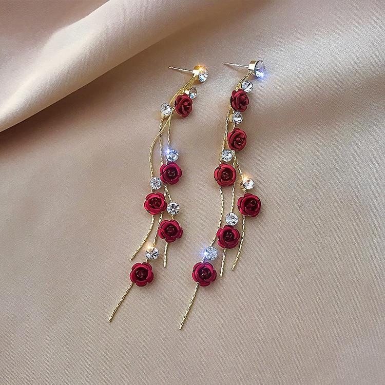 Boucles d’oreilles pendantes roses doré cristal – Léa