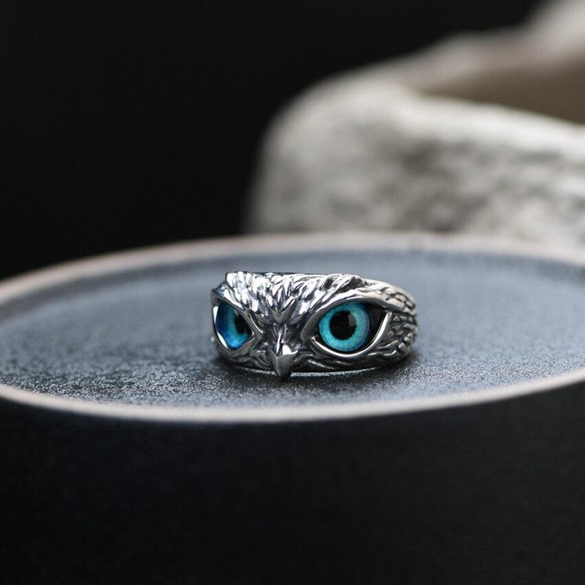 Bague ajustable hibou opale bleue argent – Léo