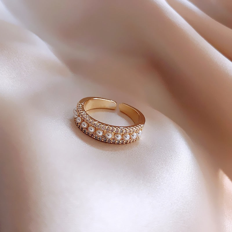 Bague ouverte perles cristaux or – Lila