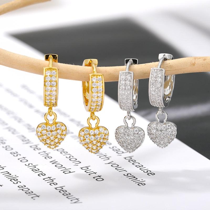 Boucles d'oreilles coeur en Zircon plaqué or