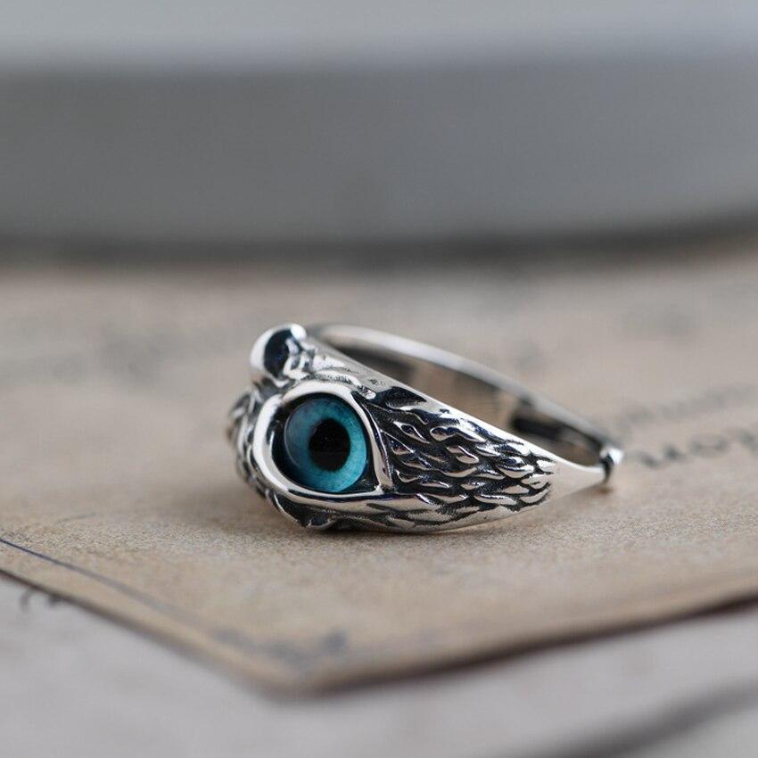 Bague ajustable hibou opale bleue argent – Léo