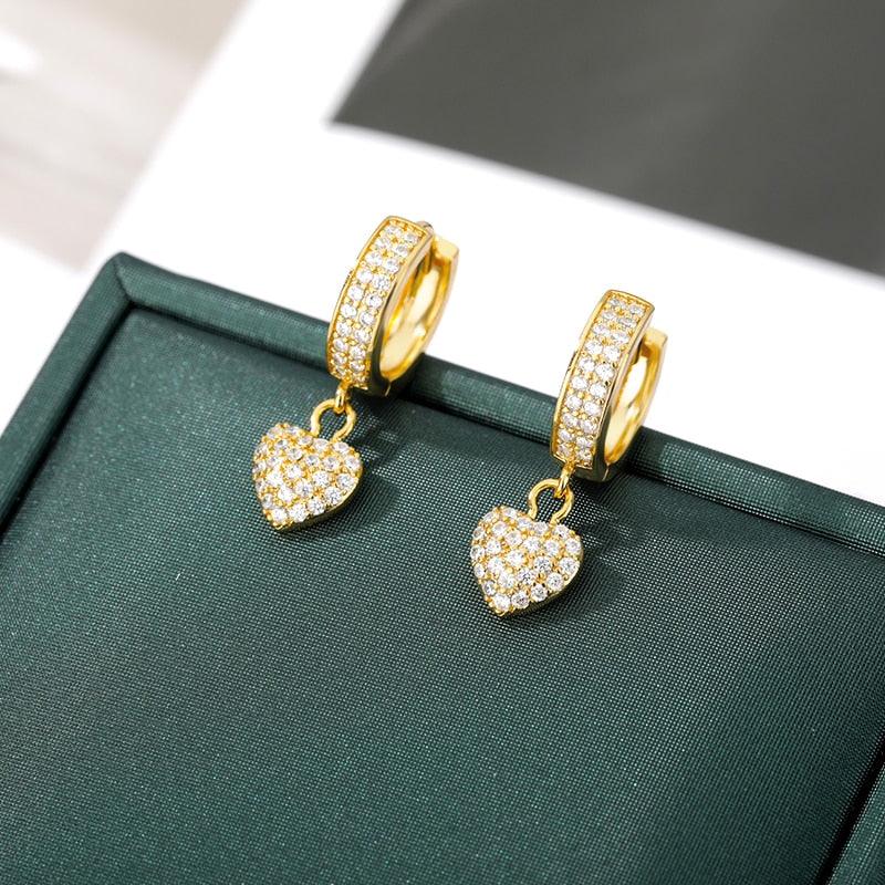 Boucles d'oreilles coeur en Zircon plaqué or
