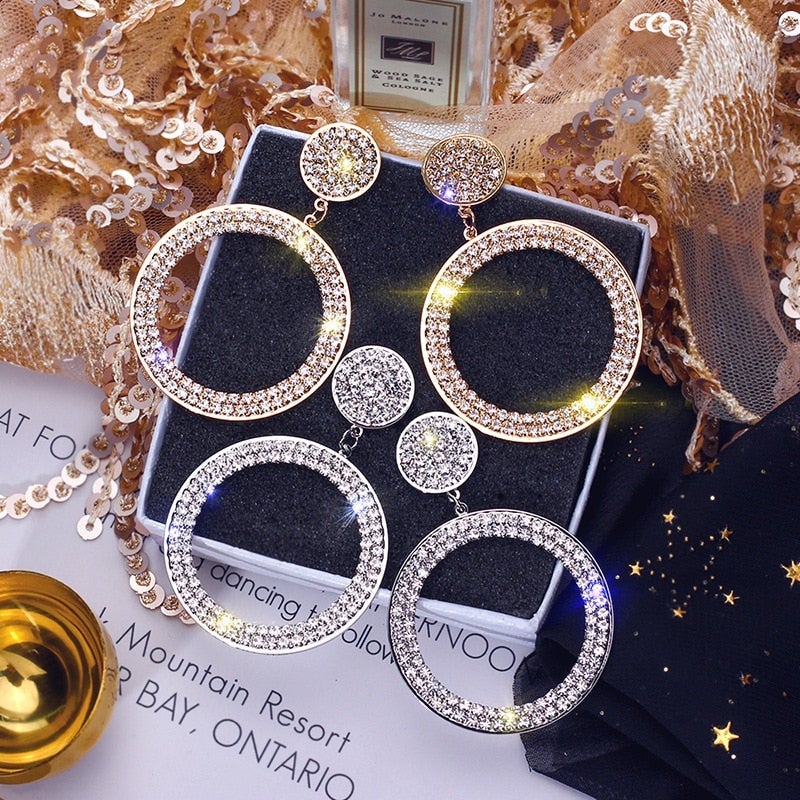Boucles d’oreilles pendantes cercle zircons Or Argent – Léo