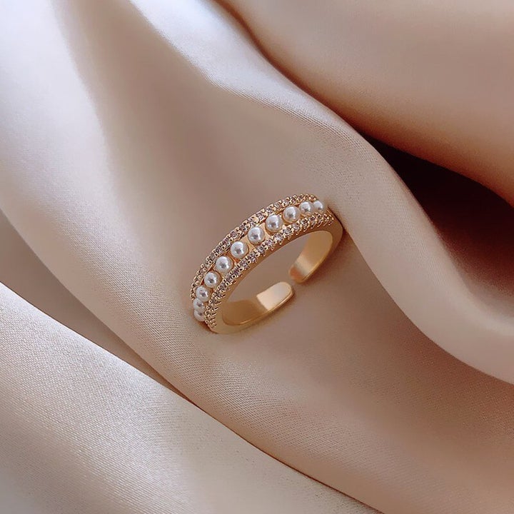 Bague ouverte perles cristaux or – Lila