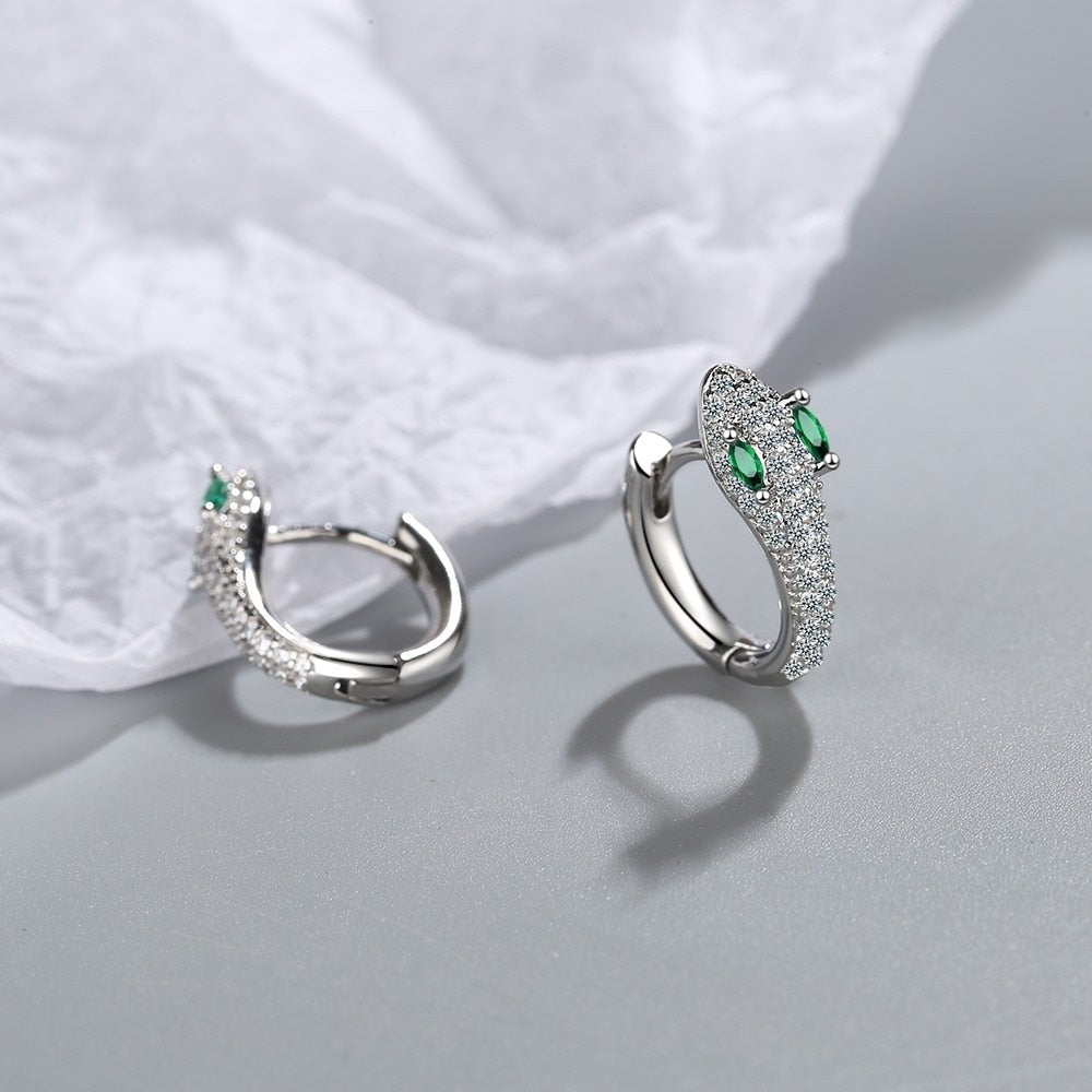 Boucles d’oreilles serpent argent pierres vertes – Lila