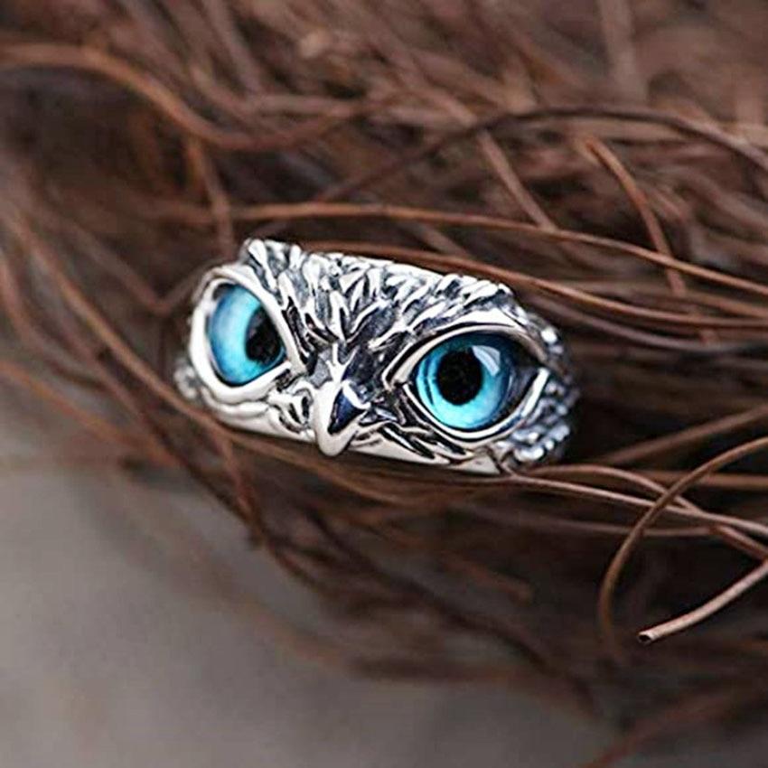 Bague ajustable hibou opale bleue argent – Léo