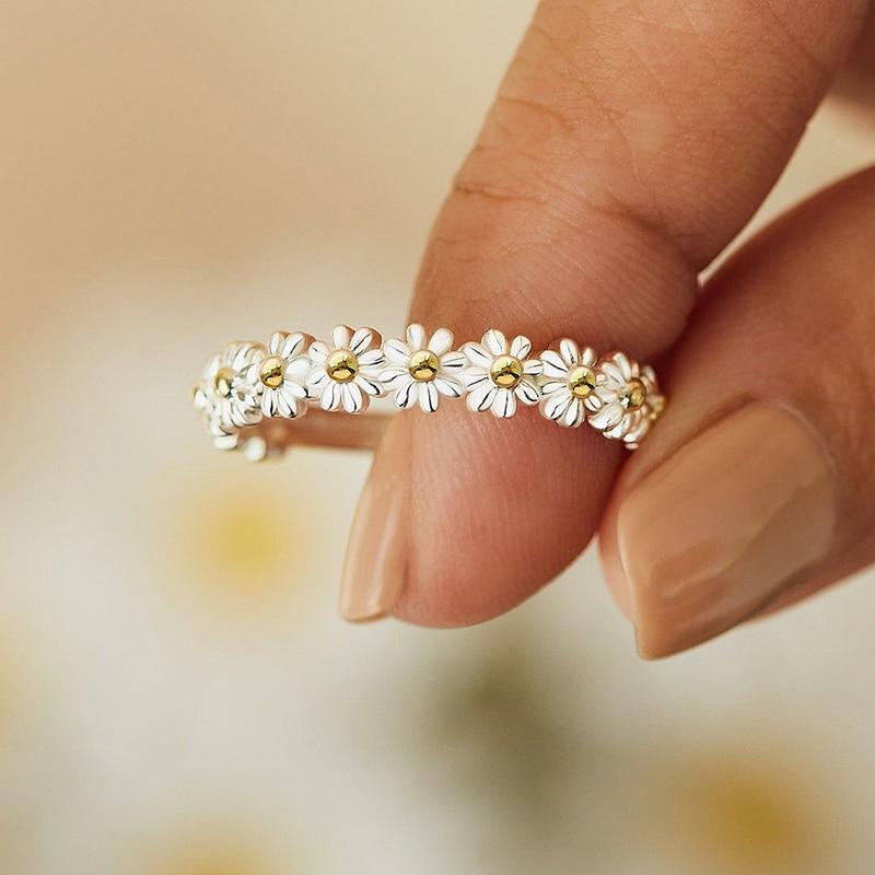 Bague ajustable argent émail marguerite – Léo
