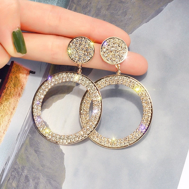 Boucles d’oreilles pendantes cercle zircons Or Argent – Léo