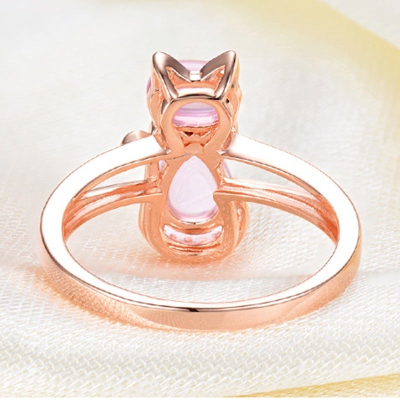 Bague chat or rose pierres roses cristal – Léo